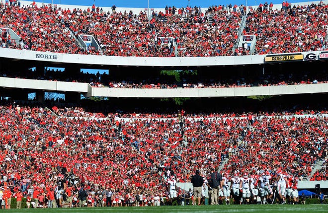 Fans fill Sanford Stadium during the annual G-Day game on Saturday, April 16, 2016 in Athens, Ga. (Richard Hamm/Staff)