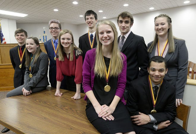 New Brighton Area High School's Mock Trial team made it to the state championship this year. Back row from left are, Legion Lake, Bailey Maybray, Dennis Whalen, Casey Ruppen and Hope McBride. Front row are, Kitt Jordan, Ashley Smith, Marissa Lund and Nick Schmuck.