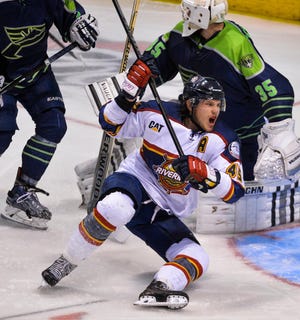 JOURNAL STAR FILE PHOTO Peoria Rivermen veteran Adam Stuart was acquired in a trade with Fayetteville early this season, and faces the Antz for the first time this weekend.