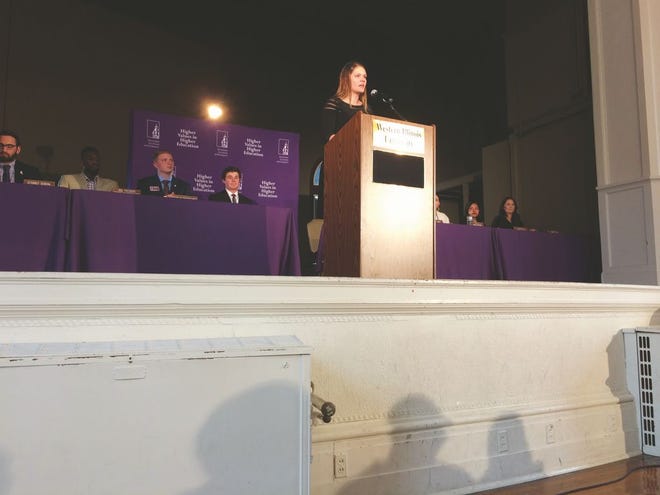 SGA President Dovile Svirupskaite speaking at the State of the Student Address, held Wednesday on the WIU campus.