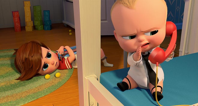 Tom senses there’s something wrong when he hears his baby brother having a business conversation. (Dreamworks Animation)