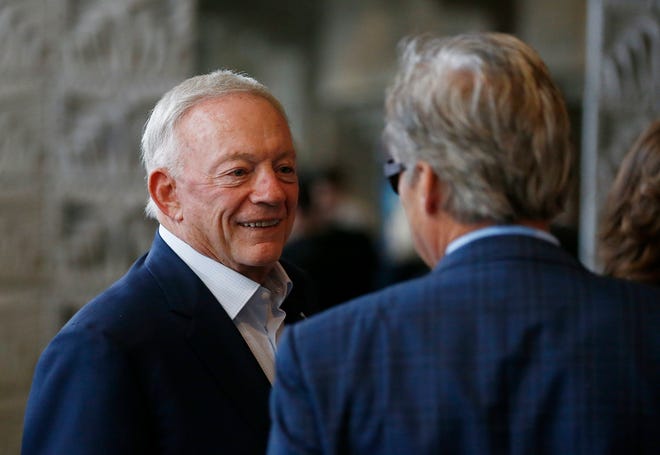 Dallas Cowboys owner Jerry Jones arrives at the NFL football annual meetings March 27 in Phoenix. [AP Photo/Ross D. Franklin]