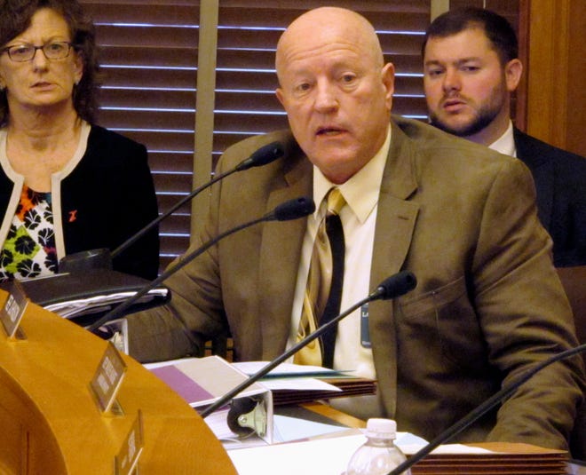 Kansas state Rep. Larry Campbell, R-Olathe, discusses school funding issues during a meeting of the House Appropriations Committee, Monday, Feb. 20, 2017, at the Statehouse in Topeka, Kan. Campbell is chairman of an Appropriations subcommittee that’s drafting a new formula for distributing state aid to public schools. (February 2017 file photograph/The Associated Press)