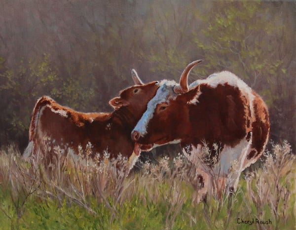 The oil painting entitled “Hugs and Kisses,” by Texas artist Cheryl Roush, was recently named as winner of the received the “Art of the Plains” Arrowhead Award from the national show's local sponsoring group, Preserving Arts in the Osage.”

Courtesy: American Plains Artists