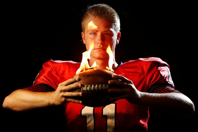 Jace Bankord, photographed for the Register Star's "Friday Night Lights" Gridiron preview tab in 2013, led Belvidere North to a share of its only NIC-10 football title in 2014. North has won 12 boys conference titles in its 10 years in the NIC-10. [RRSTAR.COM FILE PHOTO]