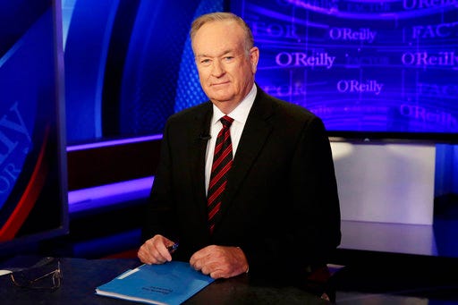 Host Bill O'Reilly of "The O'Reilly Factor" on the Fox News Channel, poses for photos in the set in New York. More advertisers have joined the list of defectors from Fox's The O'Reilly Factor show bringing the total to around 20. The New York Times had revealed over the weekend that Fox News' parent company had paid settlements totaling $13 million to five women to keep quiet about alleged mistreatment at the hands of Fox's prime-time star. O'Reilly has denied wrongdoing and said he supported the settlements so his family wouldn't be hurt.