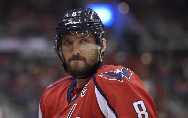Washington Capitals left wing Alex Ovechkin looks on during the third period of a game against the St. Louis Blues, in Washington. Ovechkin has the most points in the NHL since he came into the league. [AP FILE PHOTO]