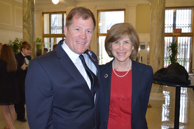 Master Sgt. Marc Castleberry with Red Cross president and CEO Gail McGovern at the Red Cross Annual National Awards and Recognition Dinner on March 28. [Contributed photo]