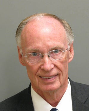This photo provided Montgomery County Sheriff's office shows a booking mugshot of Alabama Gov. Robert Bentley on Monday, April 10, 2017. Jail records show Bentley has been booked on two misdemeanor charges that arose from the investigation of alleged affair with a top aide. THE ASSOCIATED PRESS
