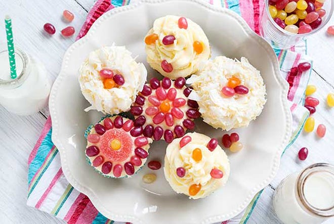 Jelly bean cupcakes are the perfect dessert to help use up all those extra candies from the Easter basket. [Carol Kicinski]