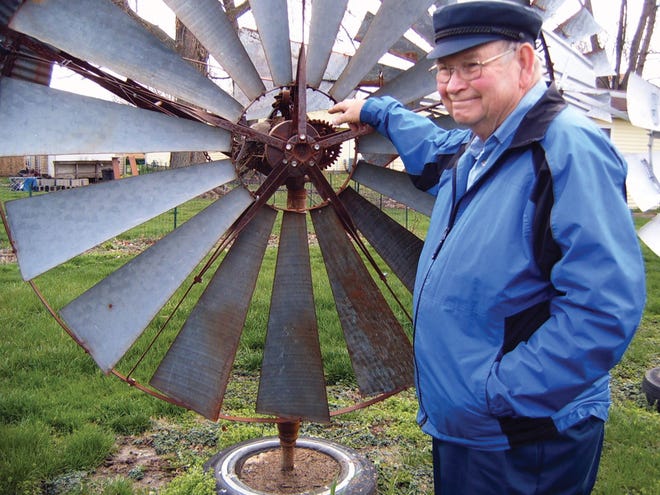 It’s not the second day of Christmas, but John Durdle of Hopedale discovered two turtle doves nesting in his Currie steel-wheeled windmill. Durdle has been collecting windmills for 35 years and has accumulated approximately 75 different makes and models. MIKE KRAMER/TIMES CORRESPONDENT