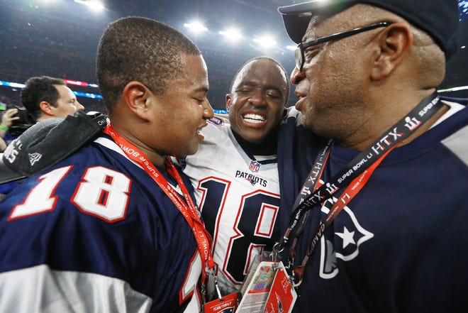 Matthew Slater celebrates his second Super Bowl title with his family in Houston.