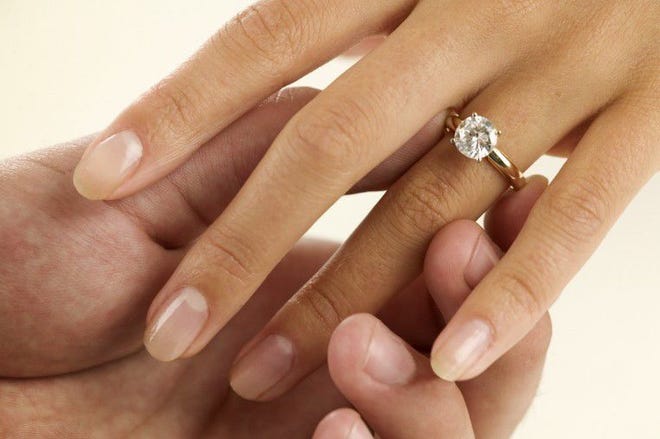 (File) A woman receiving her engagement ring.