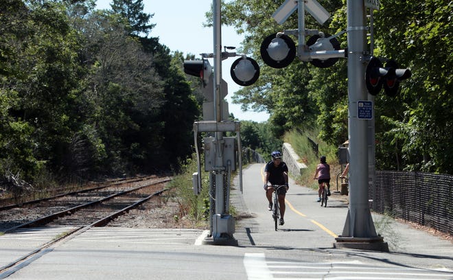 The end of the Shining Sea Bikeway in North Falmouth off County Road just west of Route 28A. Options for the extension of the bike path to the Cape Cod Canal are being considered with costs ranging from $9 million to $25.5 million for the project. [Cape Cod Times file]
