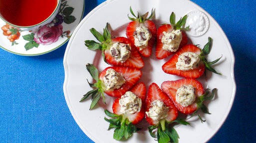 Italian stuffed strawberries, from a recipe by Sara Moulton. (Sara Moulton via AP)
