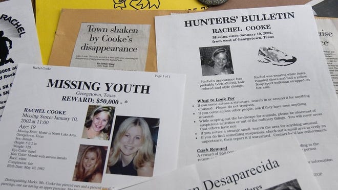 These are just some of the newspaper articles, fliers and other information about the disappearance of Rachel Cooke, nearly 15 years ago.