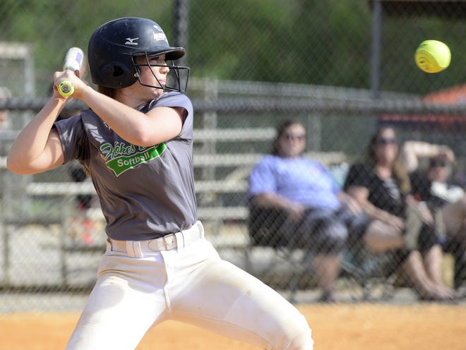 Hokes Bluff's Jessie Nunnally waits on a pitch during a game against Fort Payne in the Gadsden Umpires Tournament on Friday. Visit gadsdentimes.com to view a photo gallery from the event. [Marc Golden/The Gadsden Times]