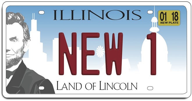 This undated photo provided by the Illinois Secretary of State shows the state's new license plate. (Illinois Secretary of State via AP)