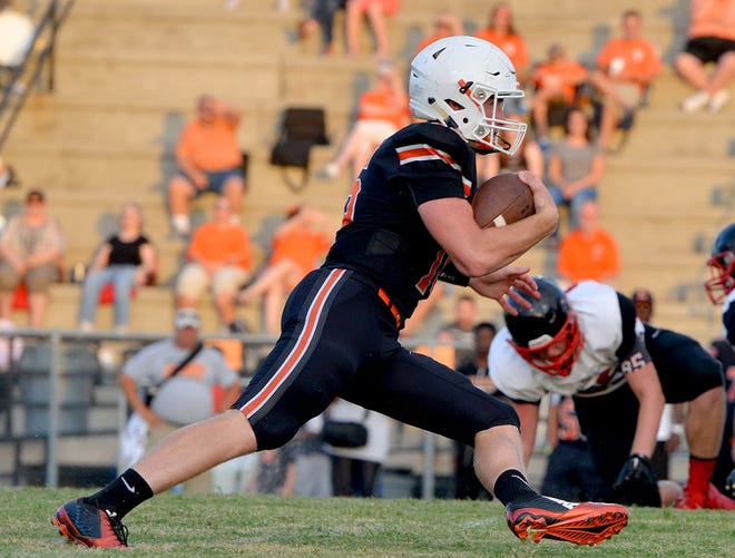 Leesburg's Wyatt Rector (16) runs downfield during a game against South Sumter on Aug. 26, 2016, in Leesburg. Rector is coming back from a season-ending knee injury in the third game of last season. [Amber Riccinto / Daily Commercial)