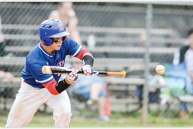 GET IT DOWN - AHS' Austin Curry squares to bunt against Eastern Randolph Monday.