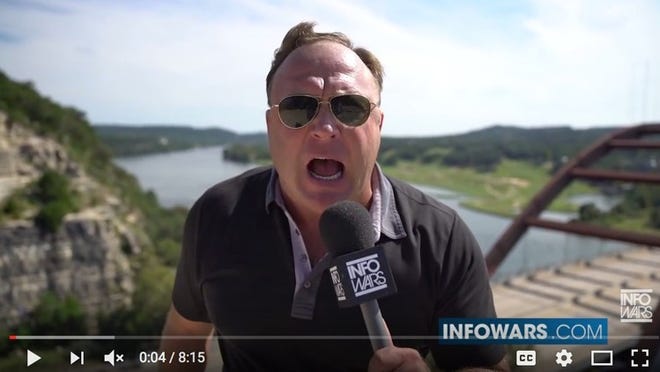 On October 8, Alex Jones delivers a message to Donald Trump from above the Pennybacker Bridge in West Austin, saying Trump needed to viciously attack Hillary Clinton at the second presidential debate the next night or get out of the race.