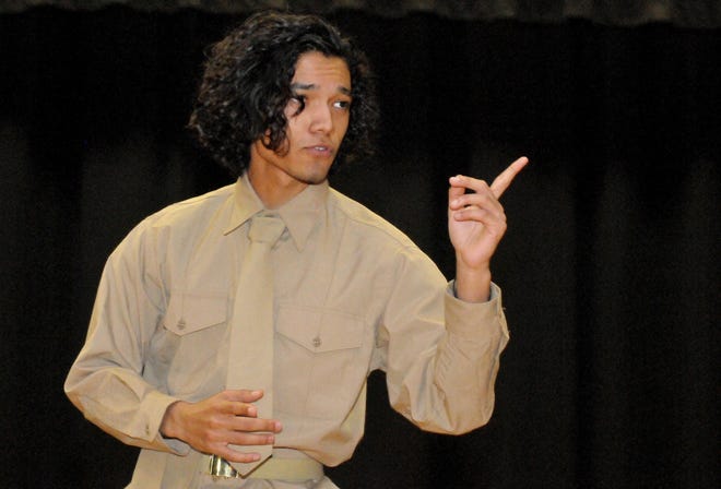 Kullen Renaud, of the 4-H Burlington County Players, rehearses a scene from Shakespeare's "Much Ado About Nothing."