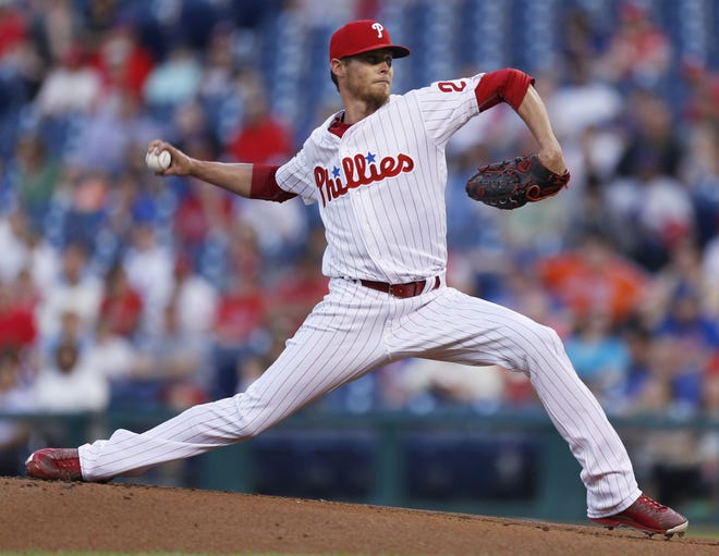 Philadelphia Phillies starting pitcher Clay Buchholz throws during the first inning of a game against the New York Mets, Tuesday on April 11, 2017, in Philadelphia.