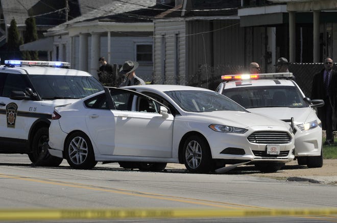 Pennsylvania State Police investigate the scene where Steve Stephens, the suspect in the random killing of a Cleveland retiree posted on Facebook, was found shot dead Tuesday, April 18, 2017, in Erie. Pa. Acting on a tip, Pennsylvania State Police spotted Stephens, 37, in Erie County, in the state's northwest corner, and went after him. After a brief chase, he took his own life, authorities said. (Greg Wohlford/Erie Times-News via AP) GREG WOHLFORD/ERIE TIMES-NEWS