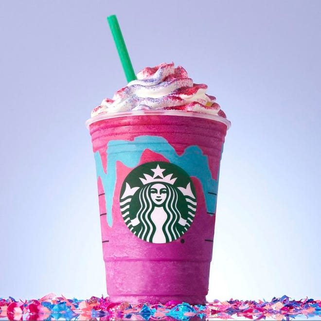 This photo provided by Starbucks shows the company's â€œUnicorn Frappuccino."(Starbucks via AP)