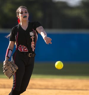 Dunnellon's Natasha Pierro got the win for the Tigers over Belleview in the finals of the MCIAC softball tournament. The Tigers beat the Rattlers 4-2, on Thursday at Belleview High School. MORE PHOTOS AT OCALA.COM [Cyndi Chambers/Correspondent]