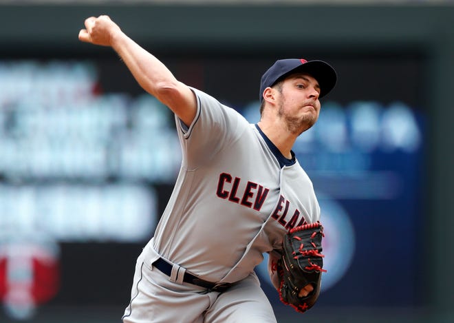 Cleveland Indians pitcher Trevor Bauer throws against the Minnesota Twins in the first inning of a baseball game Thursday, April 20, 2017, in Minneapolis. (AP Photo/Jim Mone)