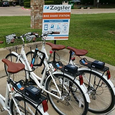 A typical Zagster bike share station on a concrete pad. [Special to The Gazette]