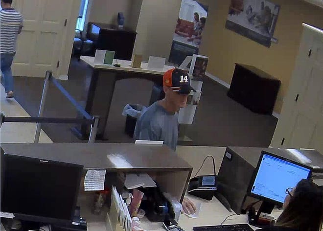 A screen capture from a security camera of the suspect in the Wells Fargo bank robbery. [PROVIDED IMAGE]