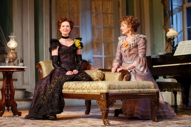 Cynthia Nixon, left, as Regina and Laura Linney as Birdie in "The Little Foxes." [Joan Marcus photo]