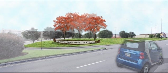 One of the options for the new welcome sign near the northern entrance to downtown Gastonia. [Special to The Gazette]