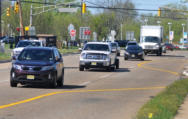Traffic moves along Route 130 in Burlington City on Tuesday, April 18, 2017. The traffic pattern has been changed by Burlington City High School, reducing the travel lanes from three to two.