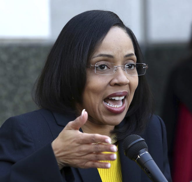 Florida State Attorney Aramis Ayala, during a news conference on the steps of the Orange County Courthouse, announces on March 16 that her office will no longer pursue the death penalty as a sentence in any case brought before the 9th Judicial Circuit of Florida. [Joe Burbank / Orlando Sentinel via AP, File]