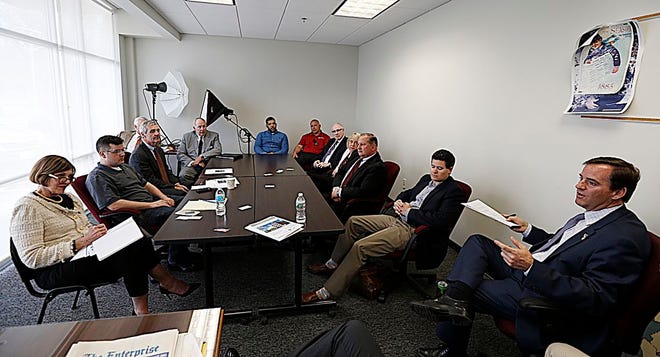 An Brockton Enterprise editorial meeting was held at the offices of the paper to discuss plans for a parking garage in downtown Brockton on Monday, April 24, 2017.