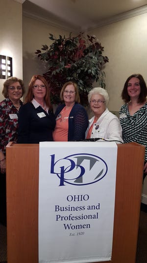 Several Coshocton Business and Professional Women members attended the BPW of Ohio Individual Development and Young Careerist competitions and leadership meeting at the Sheraton Suites in Columbus. Pictured, from left: Liz Herrell, 2017 BPW of Ohio ID winner Carey McMasters, 2016-17 BPW of Ohio President Mary Ann Dutro, Tomma Bordenkircher and Coshocton BPW President Carla Fowler. PHOTO PROVIDED