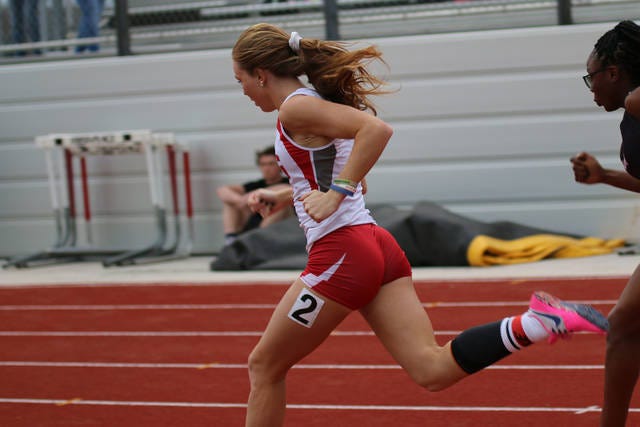 Abby Ryan ran the 100 meter dash in 13.61 seconds and placed second at the A-D-M invitational on Tuesday. PHOTO BY BAILEY FREESTONE/DALLAS COUNTY NEWS