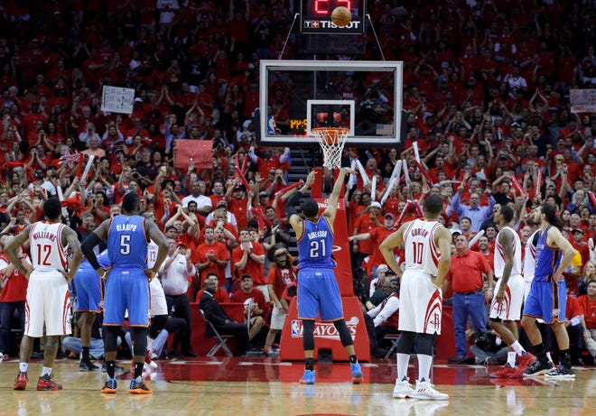 Andre Roberson shot 3 for 21 from the free-throw line in a first-round playoff series loss to Houston. In his career, the Thunder guard is shooting 49.3 percent from the foul line. [PHOTO BY SARAH PHIPPS, THE OKLAHOMAN]