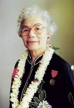 This June 16, 2016 photo provided by the United States Coast Guard shows Florence Ebersole Smith Finch. Finch, who joined the U.S. Coast Guard after surviving months of torture by the Japanese for helping Filipino guerrillas during World War II, will be buried with full military honors on Saturday, April 29, 2017, in Ithaca, N.Y. She died in December 2016 at age 101. (United States Coast Guard via AP)
