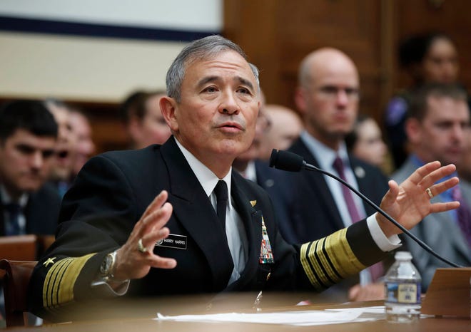 In this Wednesday, April 26, 2017, file photo, U.S. Pacific Command Commander Adm. Harry Harris Jr. testifies on Capitol in Washington, Wednesday, April 26, 2017, before a House Armed Services Committee hearing on North Korea. America’s top Pacific commander is confident in the ability of a contentious U.S. missile defense system soon to operate in South Korea to shoot down North Korean missiles. But like nearly everything associated with the world’s last Cold War standoff the truth is muddier. (AP Photo/Manuel Balce Ceneta, File)