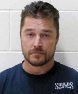 Chris Soules, former star of ABC's "The Bachelor," after being booked early Tuesday after his arrest on a charge of leaving the scene of a fatal accident near Arlington, Iowa. (Buchanan County Sheriff's Office via AP)