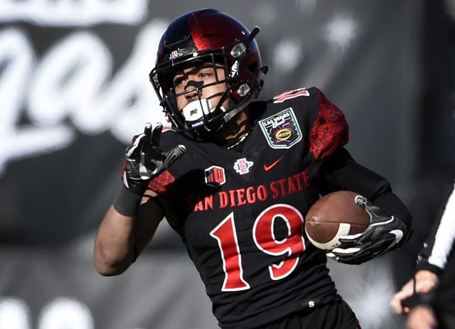 San Diego State running back Donnel Pumphrey was selected by the Philadelphia Eagles in the fourth round, 132nd overall, of the NFL draft on Saturday. [AP Photo/David Becker, File]