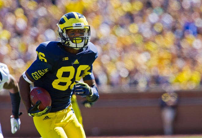 Michigan wide receiver Jehu Chesson was selected in the fourth round of the NFL Draft on Saturday by the Kansas City Chiefs. (File photograph by The Associated Press)