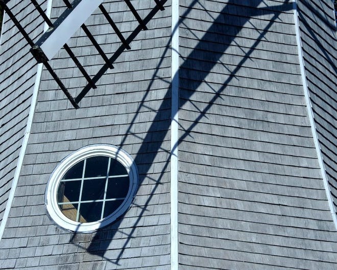 Shapes and shadows from the rising sun on the Joseph Jefferson Windmill in Bourne.