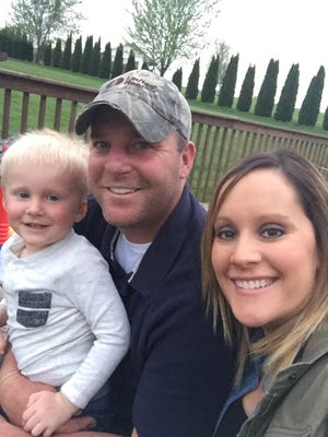 Dakota resident Ashli Asche (right), seen with her husband, Steve, and their son, Carver, is 13 weeks pregnant with twins following in vitro fertilization, a medical procedure for individuals and couples with infertility. [PHOTO PROVIDED]