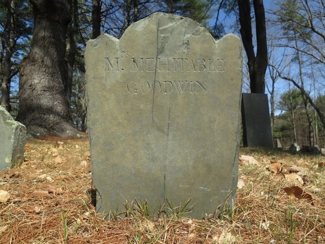 The grave of Mehitable Plaisted Goodwin (1670-1740) in South Berwick, Maine, conjures up a fearsome tale of tragedy and resistance. Kidnapped to Canada during a 1690 Indian raid, her baby murdered en route, Mehitable survived and returned home five years later. Her story is part of the "Forgotten Frontier” exhibition at Old Berwick Historical Society opening in June. [Nina Maurer photo]