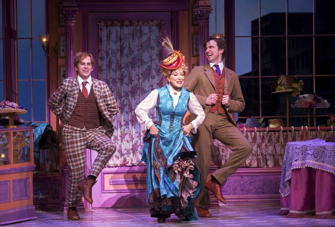 This image released by O&M/DKC shows Taylor Trensch, from left, Bette Midler, and Gavin Creel during a performance of "Hello, Dolly!" in New York. THE ASSOCIATED PRESS